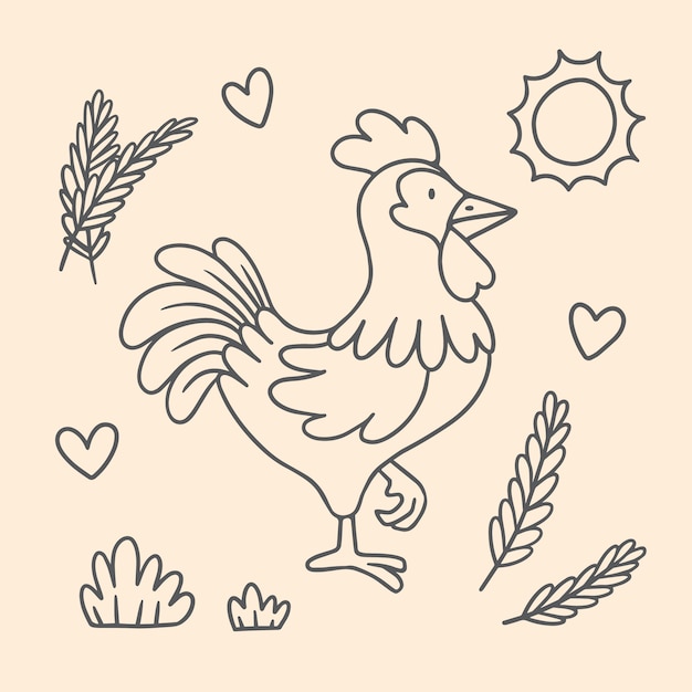 Free vector hand drawn rooster outline illustration