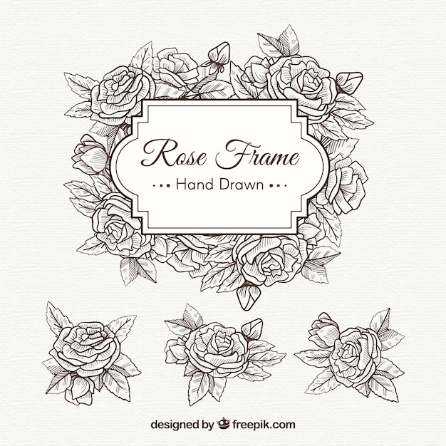 Free Vector hand-drawn rose frame and floral ornaments