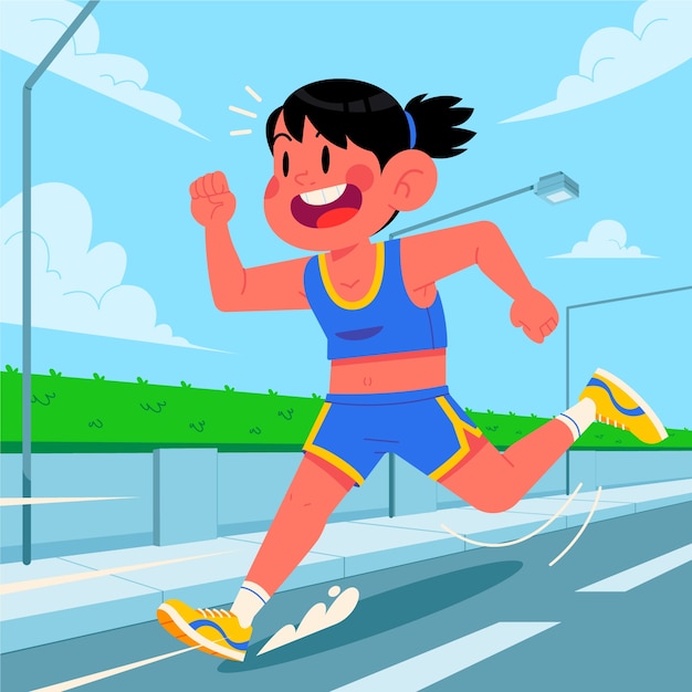 Hand drawn running cartoon illustration