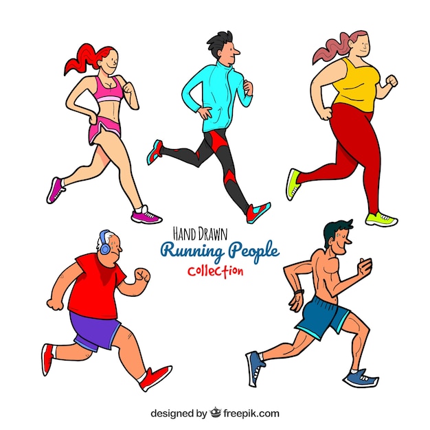 Hand drawn running people collection