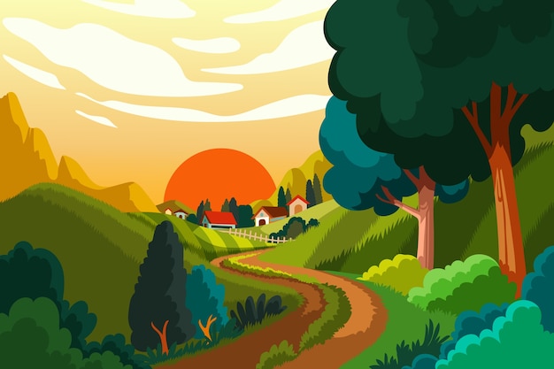 Hand drawn rural landscape background