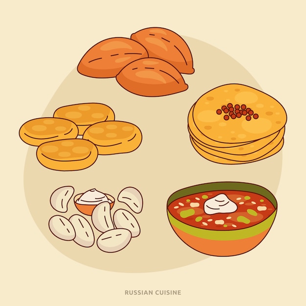 Free vector hand drawn russian cuisine illustration