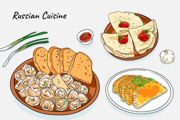 Hand drawn russian cuisine illustrations