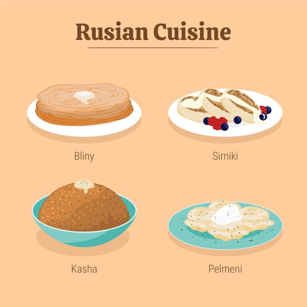 Hand drawn russian cuisine illustrations