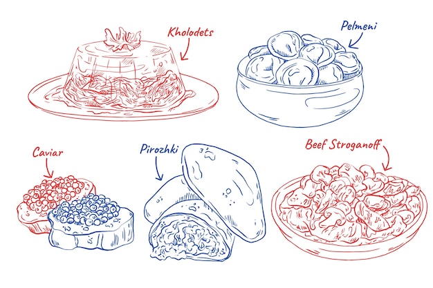 Free Vector hand drawn russian cuisine