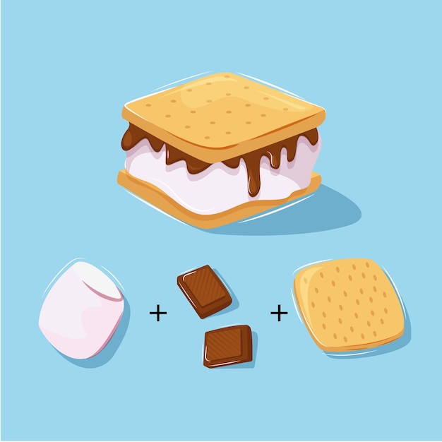 Hand drawn s'mores dessert illustrated