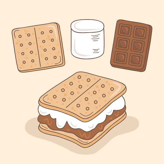 Hand drawn s'mores dessert illustrated