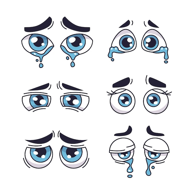 Hand drawn sad eyes cartoon illustration