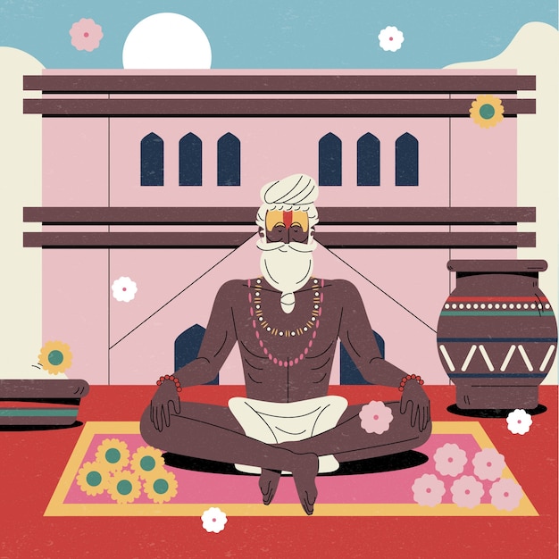 Free Vector hand drawn sadhu illustration