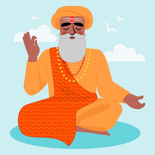 Free Vector hand drawn sadhu illustration