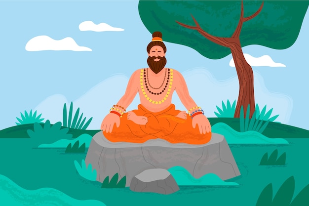 Free Vector hand drawn sadhu meditating illustration