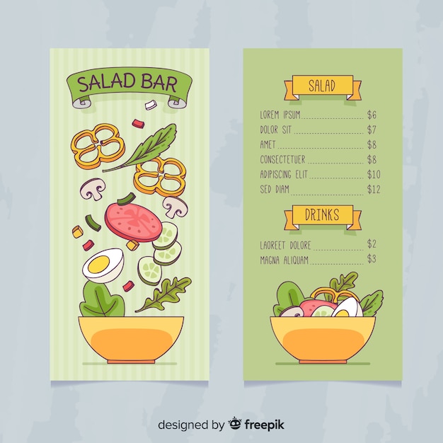 Hand drawn salad healthy menu template