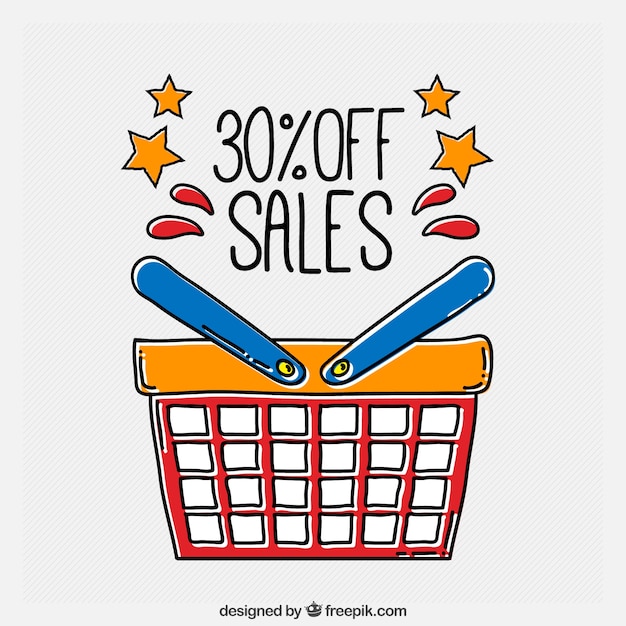 Free Vector hand drawn sale label with shopping basket