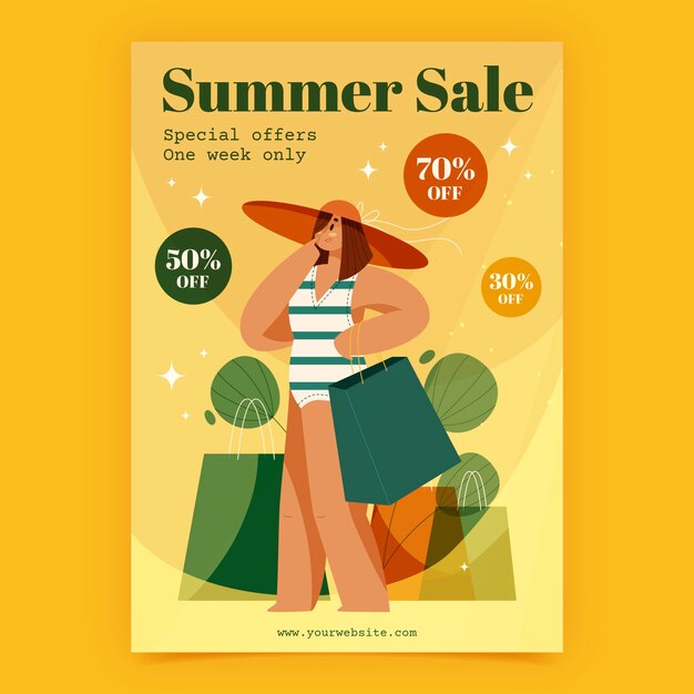 Hand drawn sale poster template for summertime season