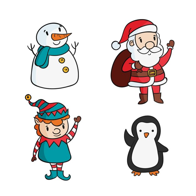 Hand drawn santa claus character collection