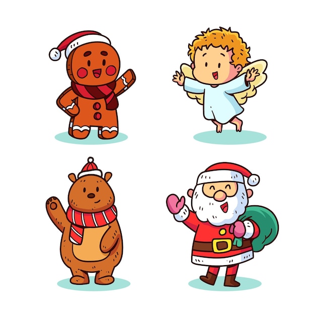 Hand drawn santa claus character collection