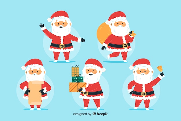 Hand drawn santa claus character collection