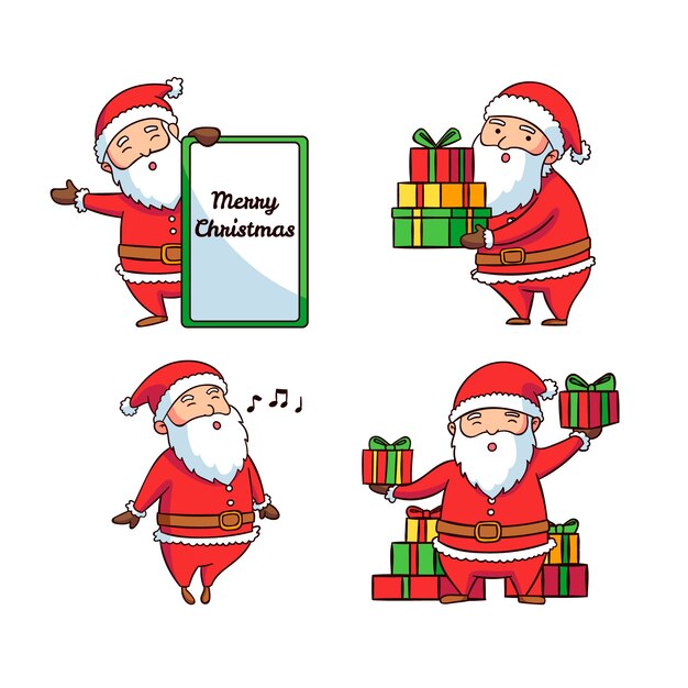 Hand drawn santa claus character set