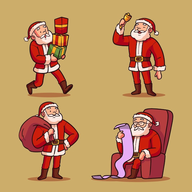 Hand drawn santa claus characters collection