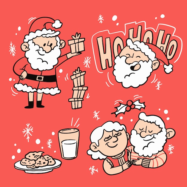 Hand drawn santa claus characters collection