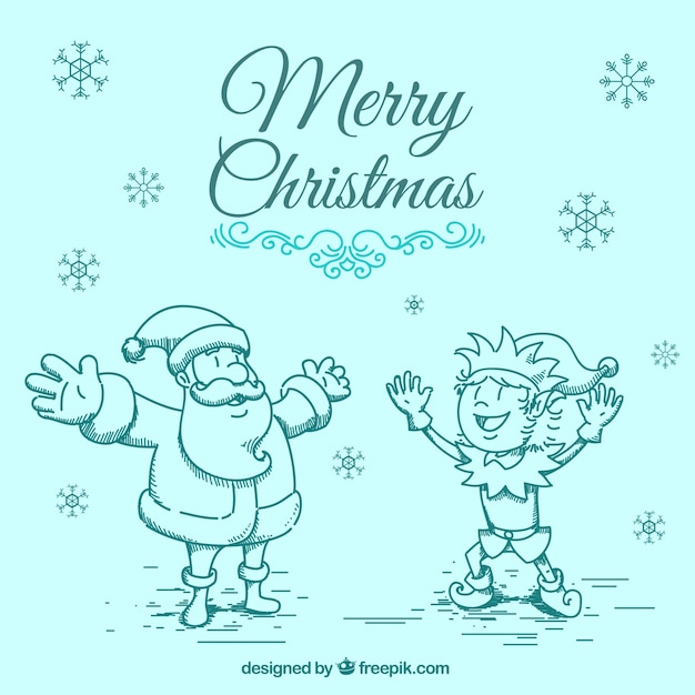 Free Vector hand drawn santa claus and elf illustration