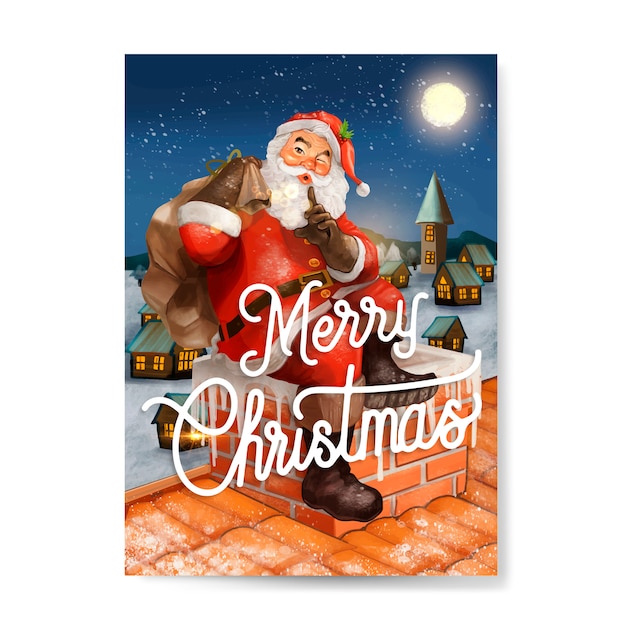 Hand drawn Santa Claus Merry Christmas greeting card