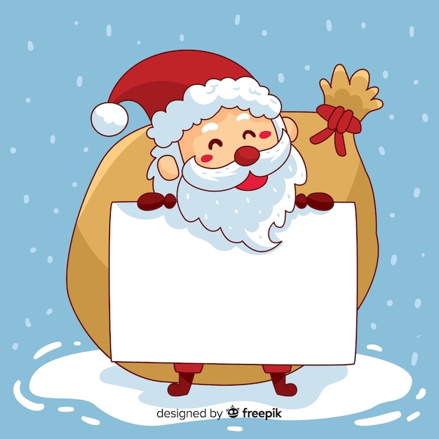 Hand drawn santa holding blank sign