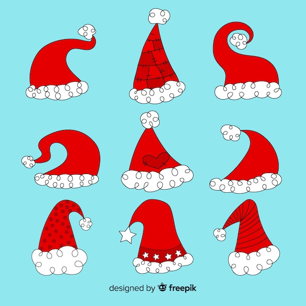 Hand drawn santa's hat collection