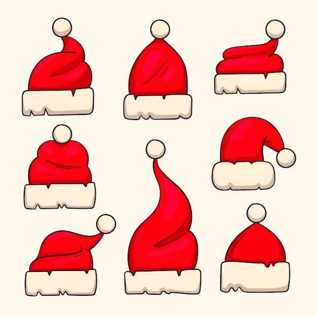 Hand drawn santa's hat collection