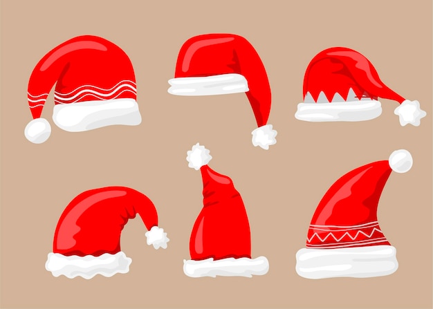 Hand drawn santa's hat collection