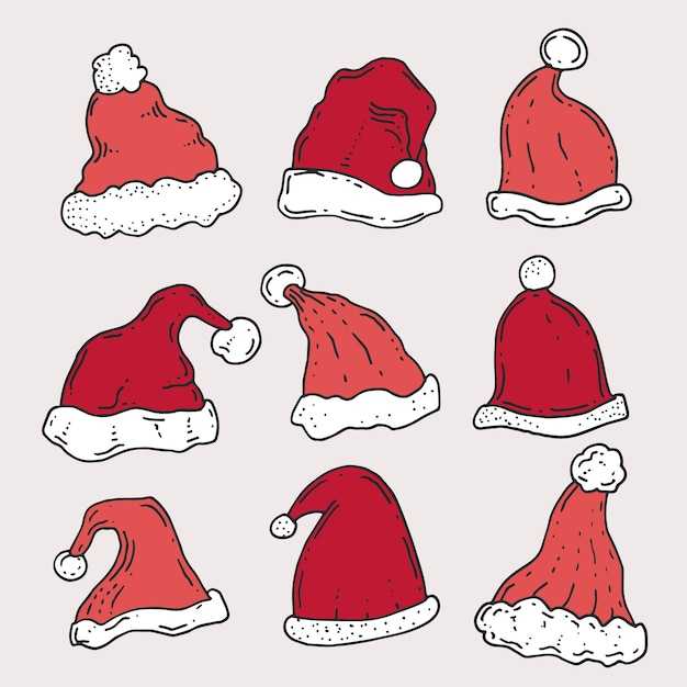 Hand drawn santa's hat collection