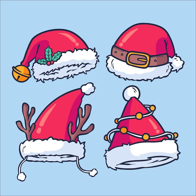 Hand drawn santa's hat collection