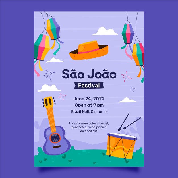 Hand drawn sao joao vertical poster template