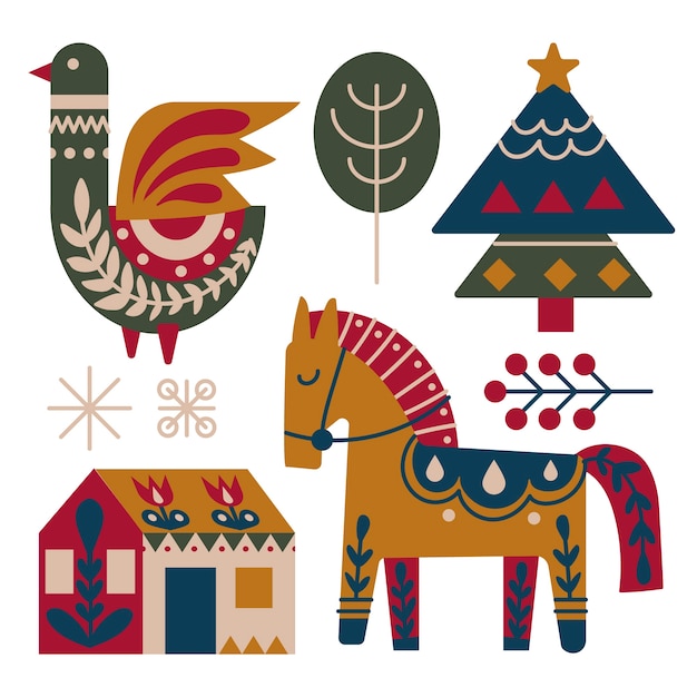 Free Vector hand drawn scandinavian christmas elements collection