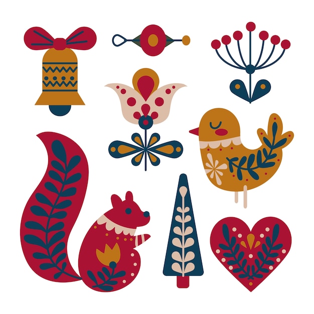 Free Vector hand drawn scandinavian christmas elements collection