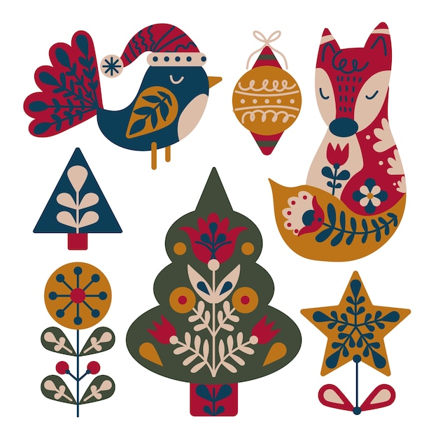 Free Vector hand drawn scandinavian christmas elements collection