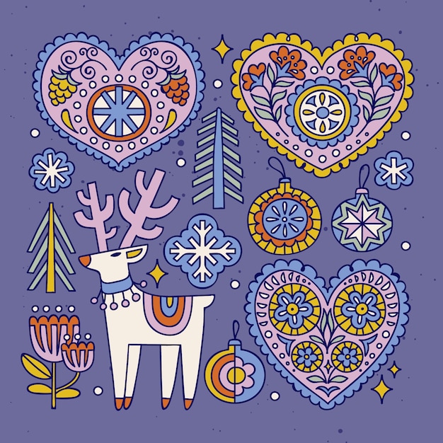 Free vector hand drawn scandinavian christmas elements collection