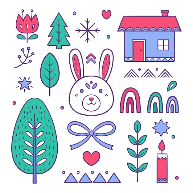 Hand drawn scandinavian christmas elements collection