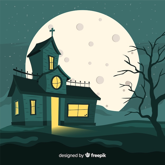 Free Vector hand drawn of scary halloween haunted house