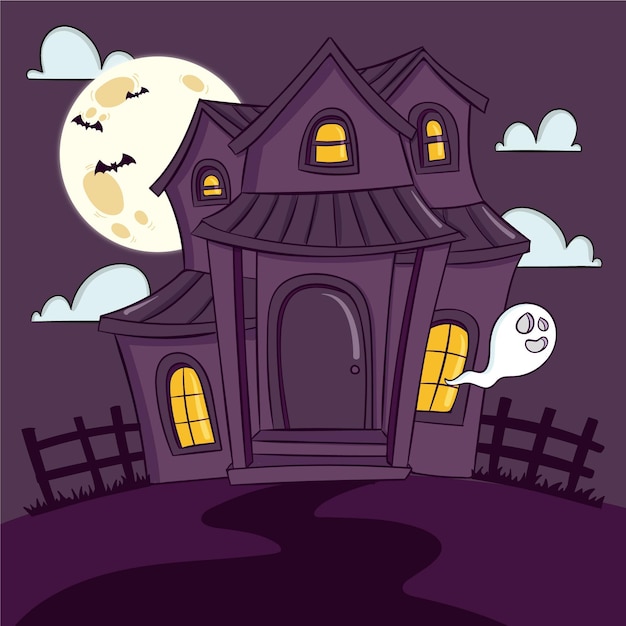 Free Vector hand drawn scary halloween house