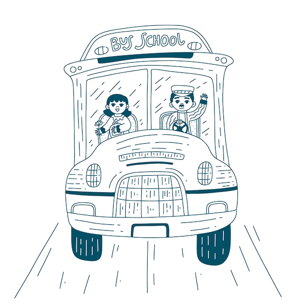 Hand drawn school bus driver cartoon illustration