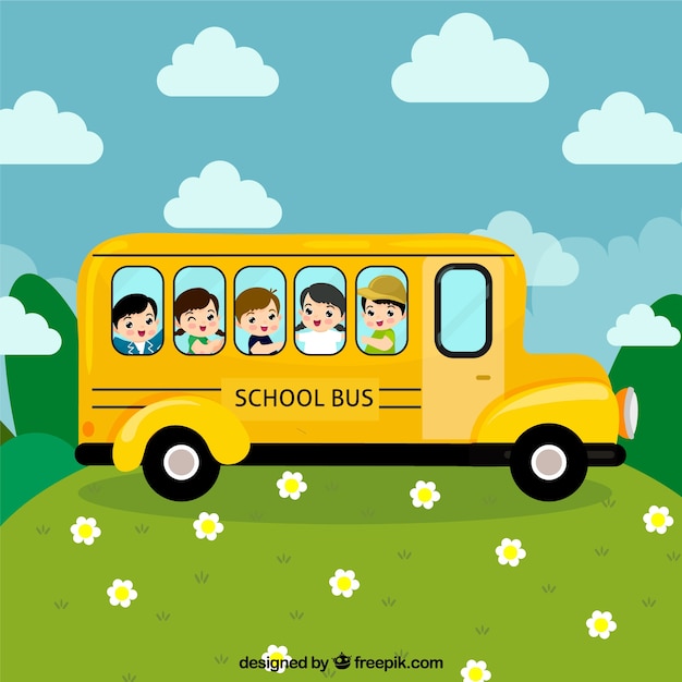 Free vector hand drawn school bus with children