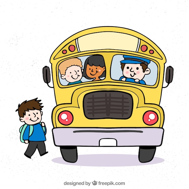 Free vector hand drawn school bus with children