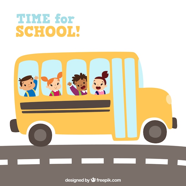 Free vector hand drawn school bus with children