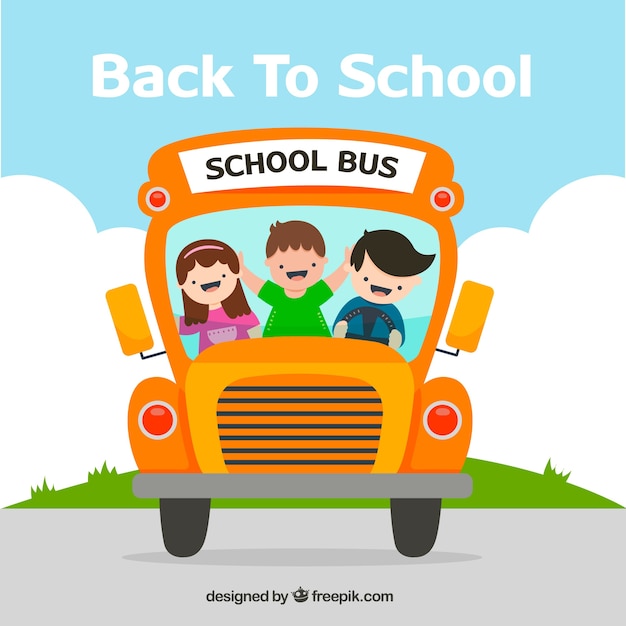 Free Vector hand drawn school bus with children