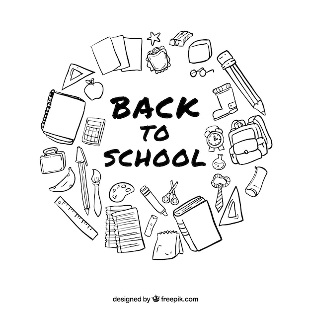 Hand drawn school items for back to school