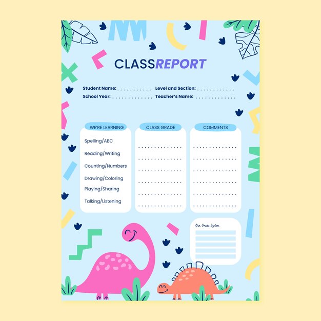 Hand drawn school report card design