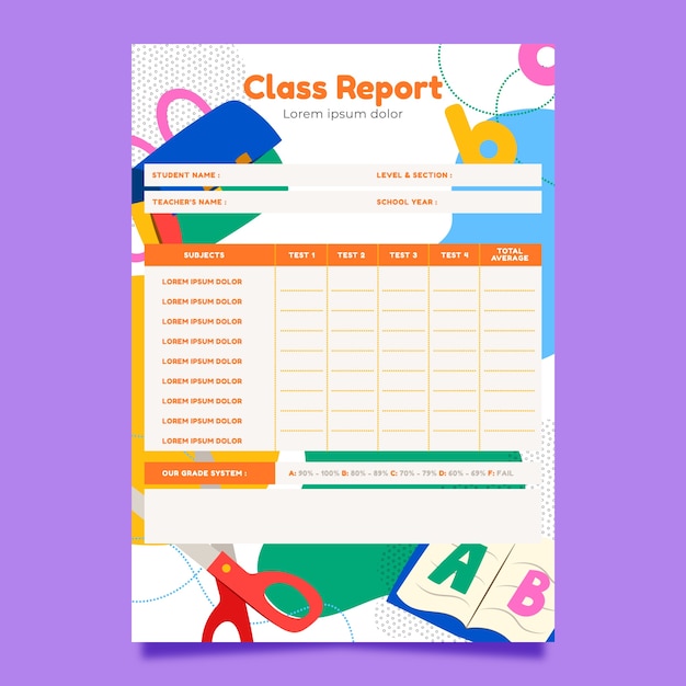 Free Vector hand drawn school report card template