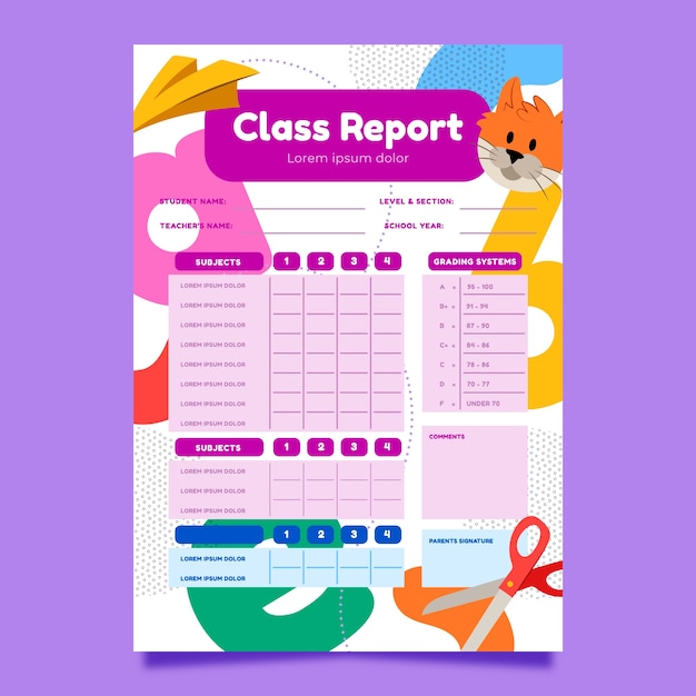 Free vector hand drawn school report card template