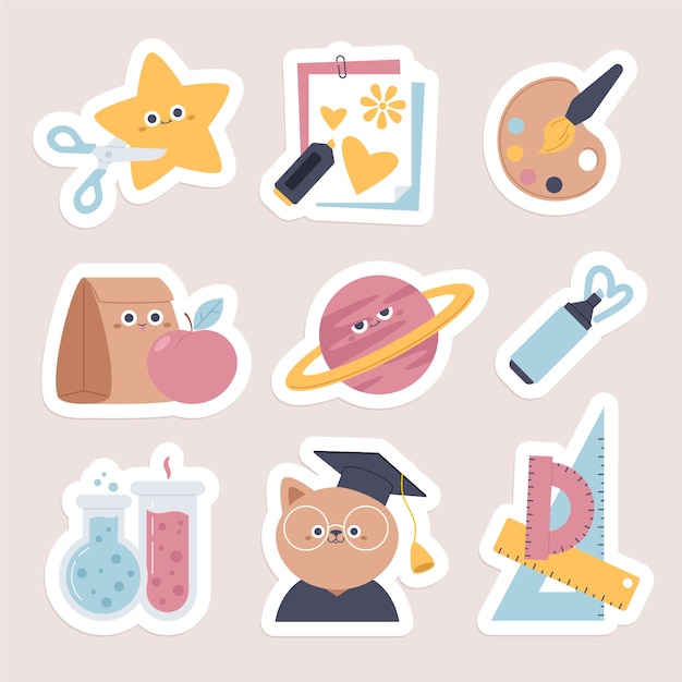 Free Vector hand drawn school sticker collection